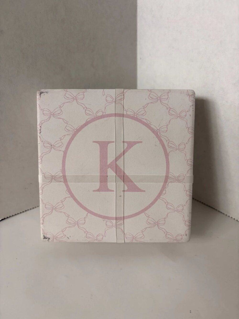 Set of 4 Assorted Coasters, Pink and White, Letter K, Fig & Fern, NEW